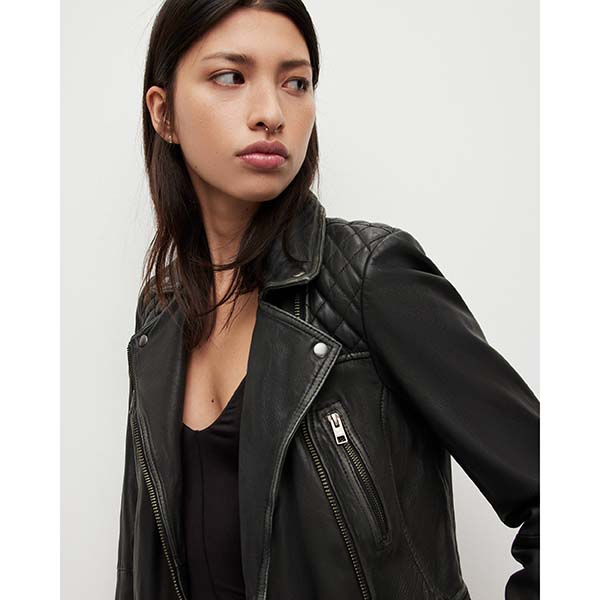 Allsaints Australia Womens Cargo Distressed Leather Biker Jacket Black/Grey AU43-390